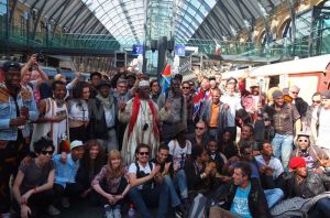TArtists from the African Express are greeted by loads of fans at Kings Cross train sta
