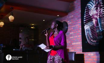 Kigali, Rwanda. 2016. Natacha performing at Spoken Word Rwanda. [Courtesy of Spoken Word Rwanda] 