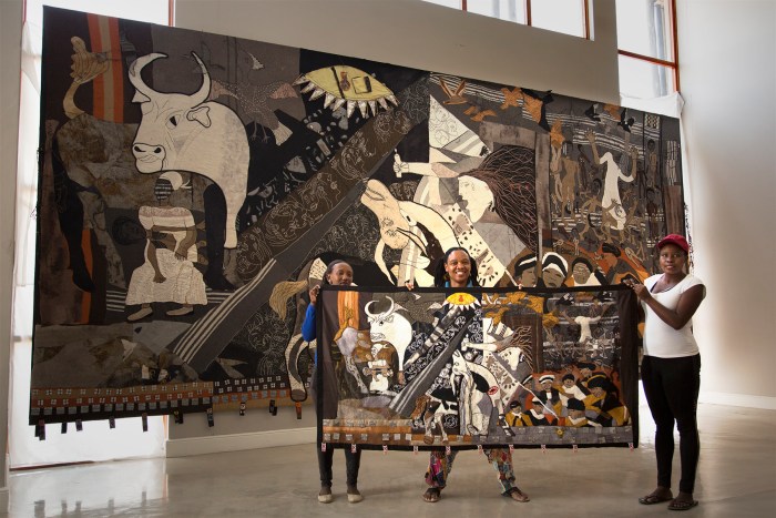 Zoleka, Veronica and Nombulelo infront of main piece 6x4