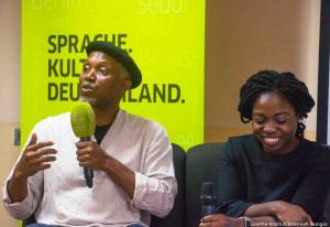 Okey Ndibe discusses his books at the Goethe reading