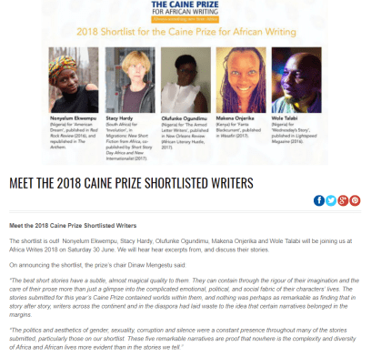Caine shortlist - meet - Africa Writes